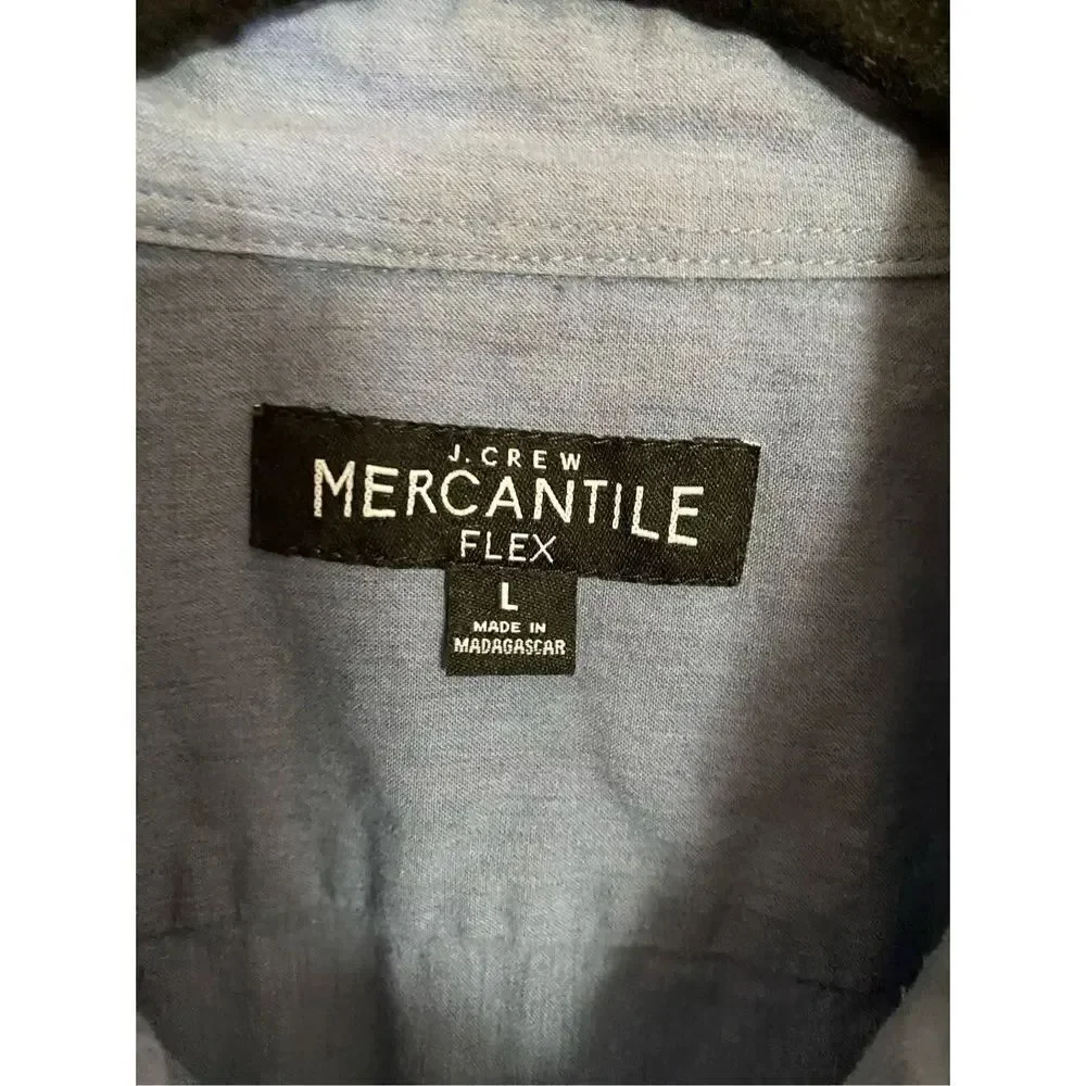 J Crew Mercantile flex, men’s blue button, front shirt, size large